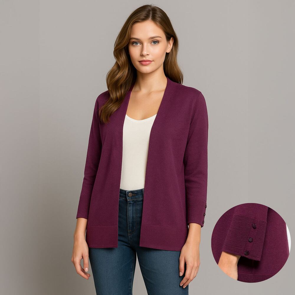 NWT Evolution Burgundy Super Soft Open Front Cardigan Sweater Sz Small